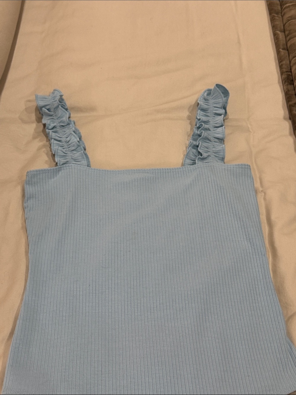 Light Blue Ribbed One-Piece with Ruffled Straps - Picture 2 of 2